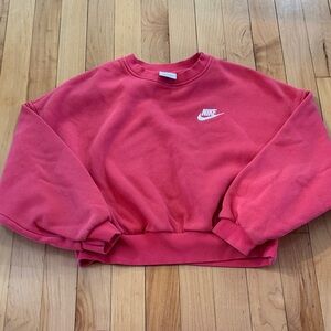 Nike Women's Coral Crewneck Sweatshirt with White Logo